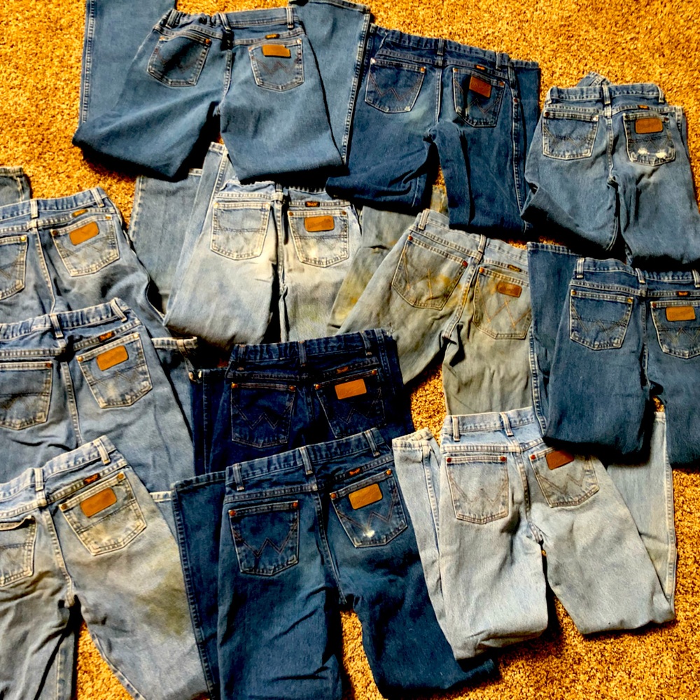 14 & 16 slim Cowboy Wrangler Jeans. Well worn but Great for a farm kid!
